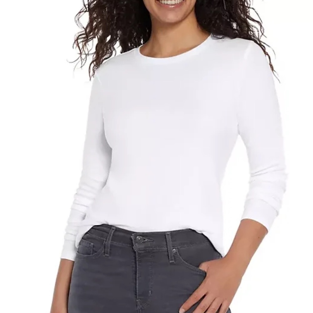 EDDIE BAUER Women’s Ribbed Long Sleeve White Crewneck Top SZ: XL